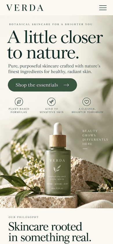 Verda mobile website design concept